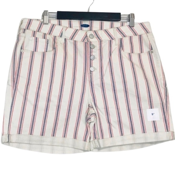 Old Navy Pants - New! Old Navy High Rise Button Fly Blue Red Stripes Patriotic Denim Jean Shorts